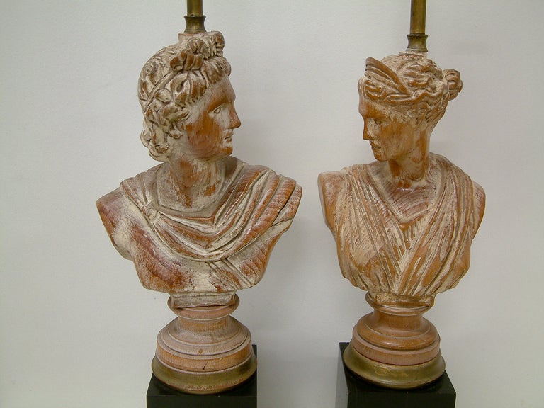 Pair of Cerused Oak Neoclassical Bust Lamps